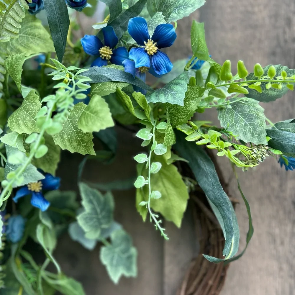 Elegant Green and Blue Floral Wreath for your front door, porch - Picture 5 of 8